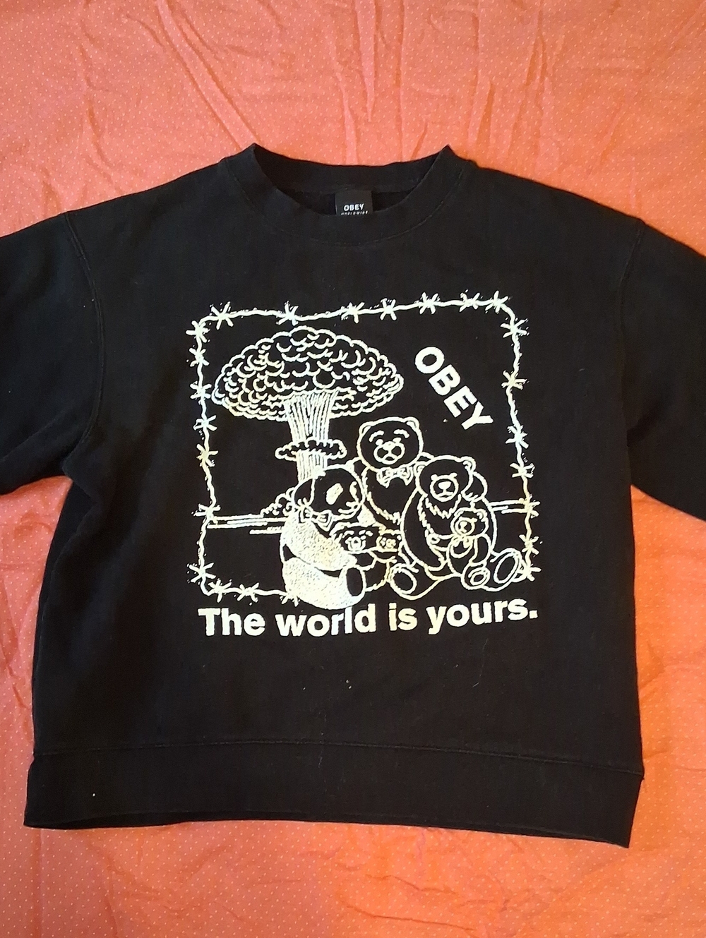 Obey Black Sweatshirt with White Flaws, Size Medium